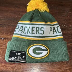 New Era Green Bay Packers Beanie Stripe Knit Pom Ski Snowboard Cap Hat Lambeau